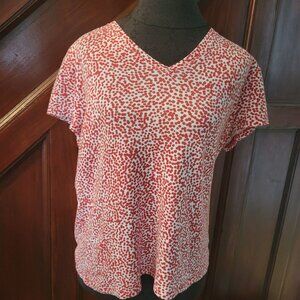 Jones New York Signature Red & White Polka Dot V-Neck Top XL
